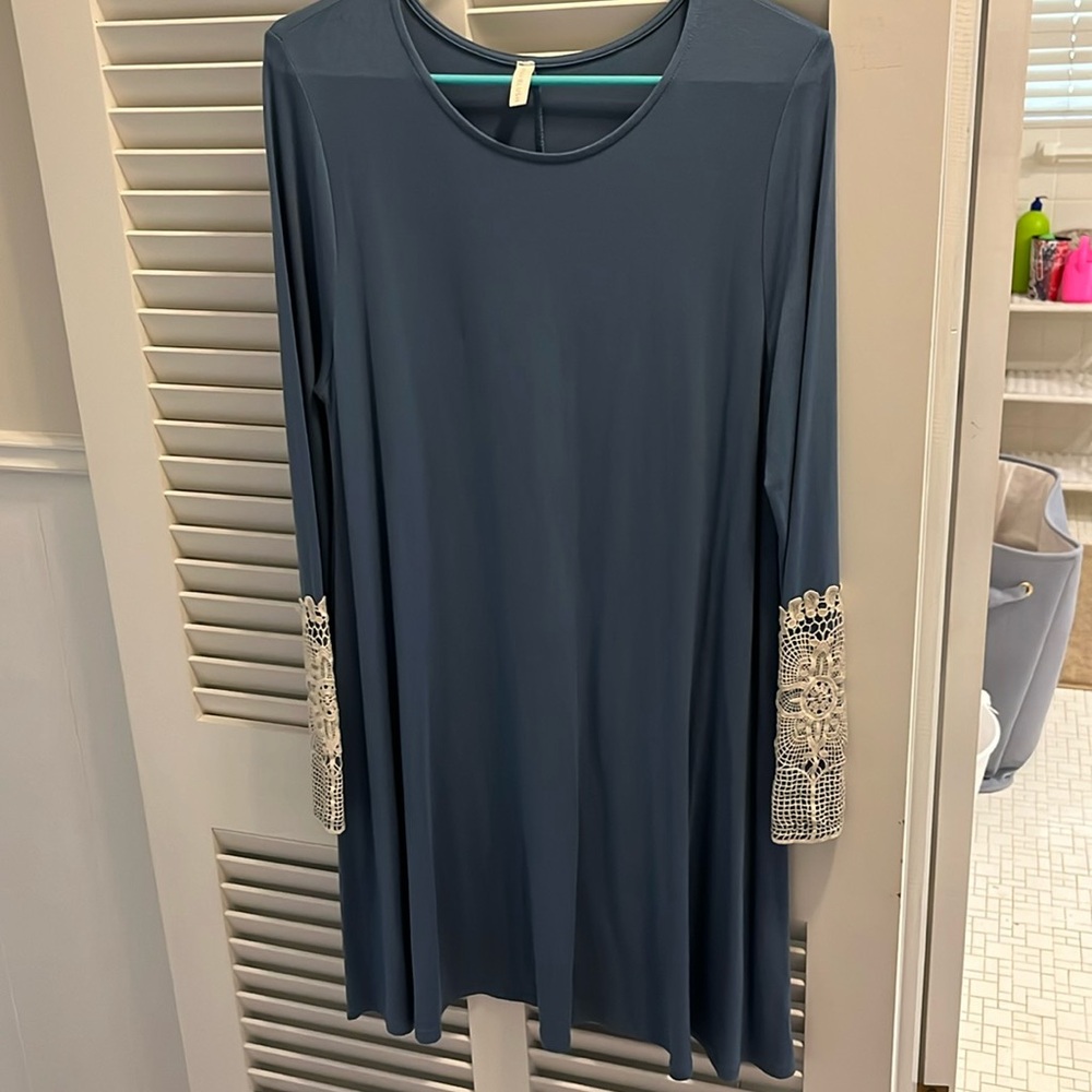 PinkBlush long sleeve maternity dress with crochet sleeves